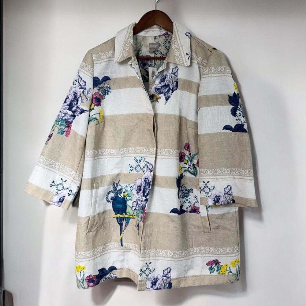 NWT Chicos Spring Whimsy Jacket Flowers & Lovebirds Women’s Sz 2 (12) Grandma